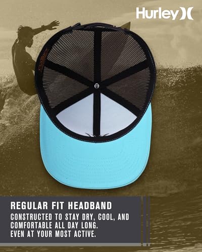 Hurley Men's Caps - Del Mar Mesh Panel Baseball Cap Trucker Hat - Snap Back Hats for Men, Aqua