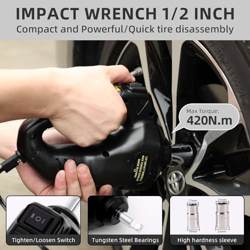 ROGTZ Electric Car Jack kit 5 Ton 12V Car Jack Hydraulic Jack with Impact Wrench and Tire Inflator Pump, Car Lift Floor Jack for SUV Sedans Tire Change with LED Light (Black)