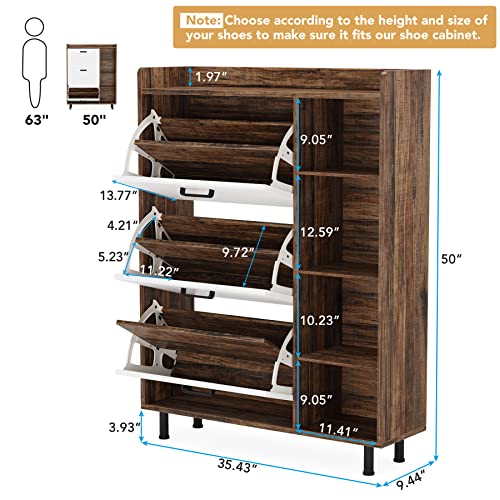 Tribesigns Shoe Cabinet, Flip Drawers Shoe Storage Cabinet for Entryway with 3 Flip Drawers and 5 Shelves, Freestanding Shoes Cabinet for Closet, Living Room, Bedroom, Brown & White