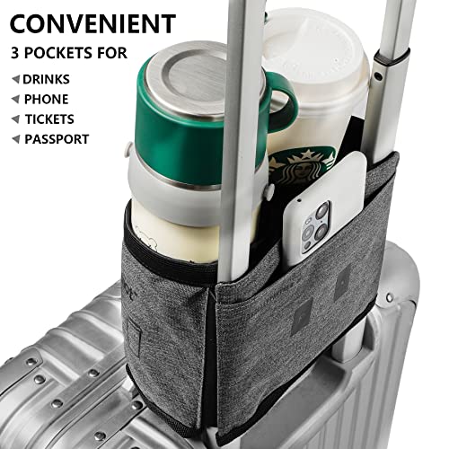 riemot Luggage Travel Cup Tablet Holder - Hold Books Passports Tickets Water Bottles - Fits Roll on Suitcase Handles - Gifts for Flight Attendants Travelers Accessories Grey