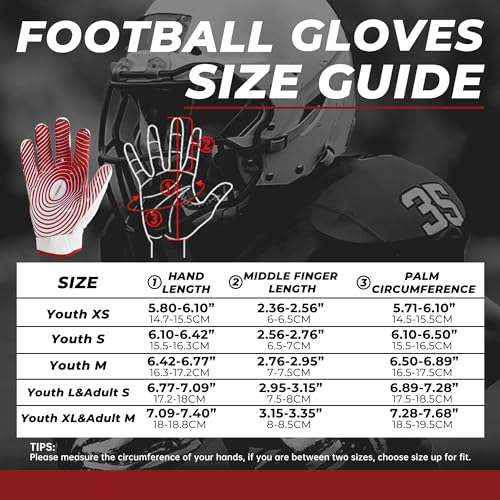 HANDLANDY Youth Football Gloves for Boys Girls, Sticky Wide Receiver Gloves for Kids, Junior Flag Football Gloves (Blue, Youth XS)