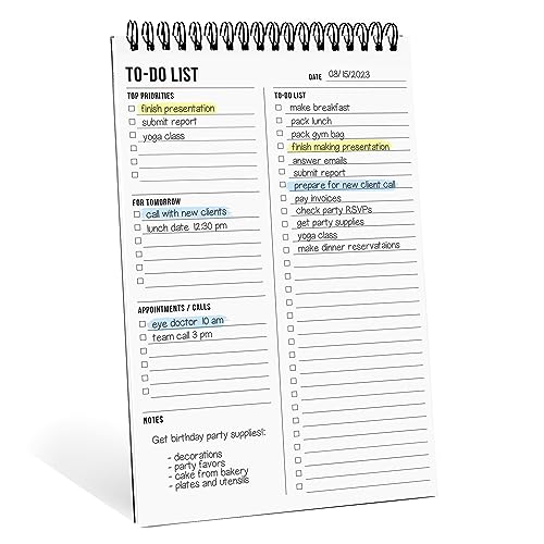 To Do List Notepad 8.5x11" - Has Multiple Functional Sections - Large Size, 52 Sheets - Spiral Daily Planner Notebook - Task Checklist Organizer Agenda Pad for Work, Note and Todo Organization