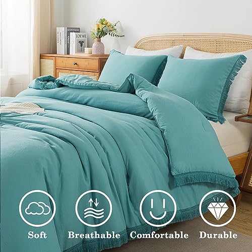 Andency Yellow Tassel Comforter Set Full(79x90Inch), 3 Pieces(1 Boho Comforter, 2 Pillowcases) Farmhouse Shabby Chic Comforter Set, Soft Microfiber Lightweight Fringe Bedding Comforter Set