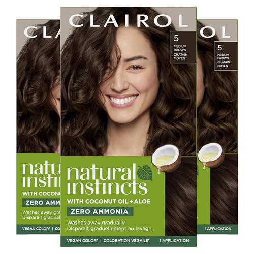 Clairol Natural Instincts Demi-Permanent Hair Dye, 5 Medium Brown Hair Color, Pack of 3