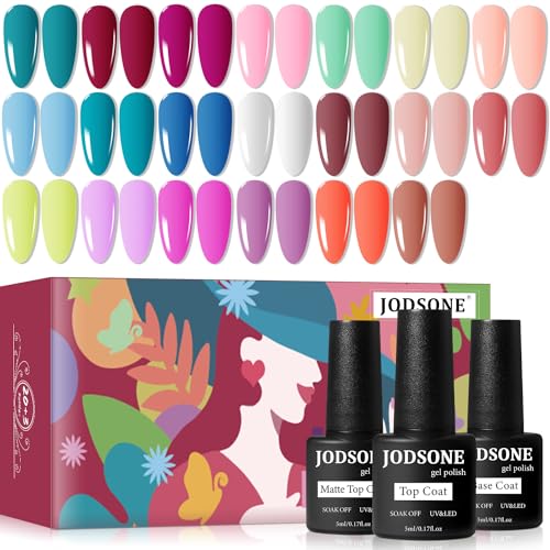 JODSONE 23 PCS Gel Polish Kit Colorful Fashion Classic Nail Gel Set 3 Bottles of Base Coat Matte and Glossy Top Coat