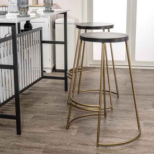 JONATHAN Y BSL1001A Hula 28.75" Modern Designer Iron Curved Backless Bar Stool for Home, Kitchen, Dining Room, Workspaces, Cafes and Resturants, Black Seat with Gold Frame