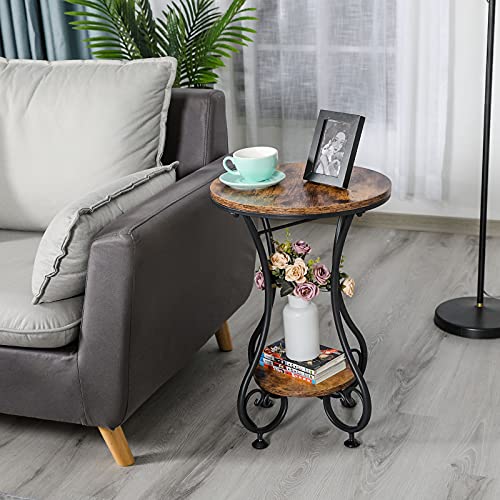 X-cosrack Round End Table, Industrial Retro Round Side Table for Small Spaces, Coffee Table for Living Room Balcony Bedroom Office,Stable Wood and Metal Frame,17.72" L x 17.72" W x 24.22" H