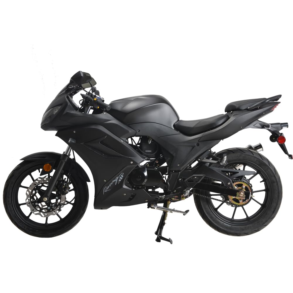 HHH 125cc Motorcycle with Manual Transmission for Adult Youth Bike 125cc Scooter with led Lights and 17 inches Wheels (Black Color)