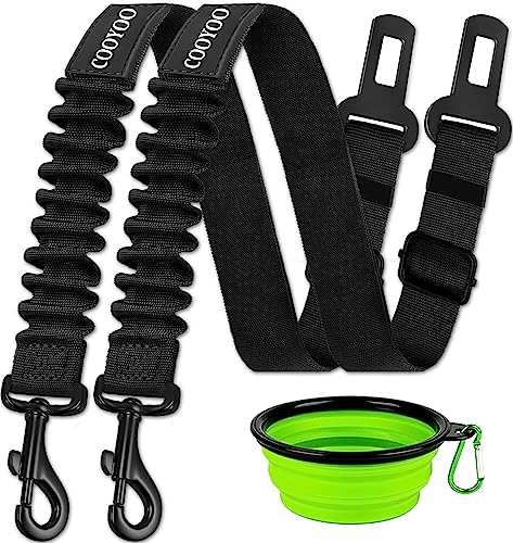 COOYOO Dog Seat Belt,3 Piece Set Retractable Dog Car Adjustable Seatbelts for Vehicle Nylon Pet Safety Heavy Duty & Elastic & Durable Car Harness for Dogs