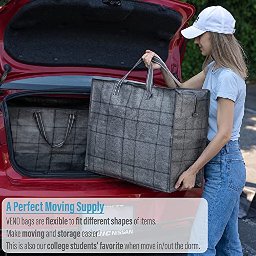 VENO 4 Pack Storage Moving Bags, Organizer Bag, Storage Tote, Zipper On Top, Sturdy, Carrying Bag, Camping Bag for Clothes, Bedding, Comforters, Pillows (13 Gallon Dark Gray, 4 Pack)