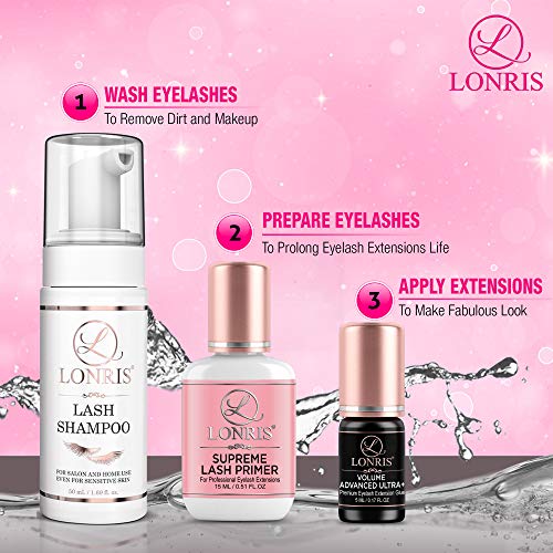 7-8 Weeks Retention/Eyelash Extension Glue Volume Advanced Ultra+ LONRIS Lash 5 ml/1-2 Sec Drying time/Maximum Bonding/Semi-Permanent Extensions Supplies/Professional Use Only Black Adhesive