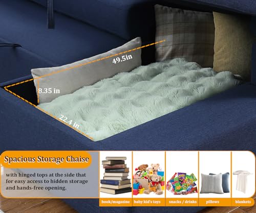 asunflower Sleeper Sectionals with Storage U Shaped Sectional Couches for Living Room Apartment, 4 Seat Pull-Out Sleeper with Dual Storage Chaise,Navy Blue Sofa Bed Couch