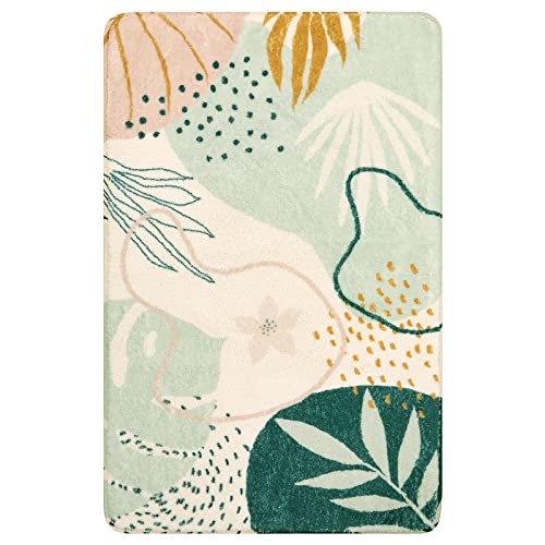 Lahome Pink Round Rugs 5Ft - Washable Boho Large Round Area Rug for Living Room Non-Slip Throw Ultra- Thin Circle Rugs for Bedroom Nursery, Cute Soft Botanical Print Round Carpet for Classroom Office