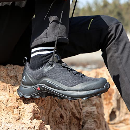 HUMTTO Men's All-Terrain Waterproof Hiking Shoes Lightweight Breathable Trekking Trails Shoes Anti Slip Outdoor Shoes 13 Light Grey