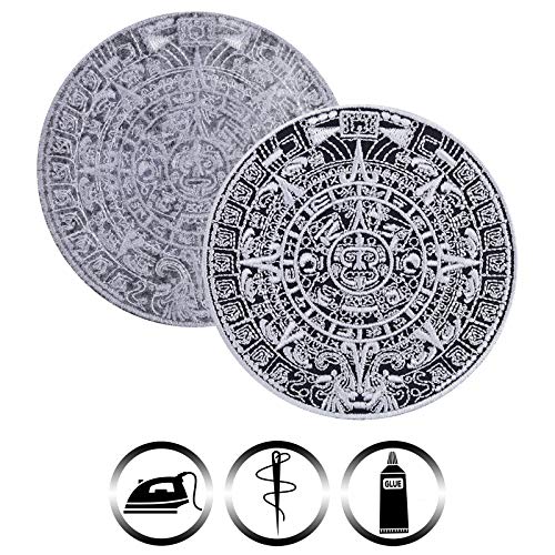 Aztec Calendar - Embroidered Iron on Patches with Archaeological Design | Maya Aztec Calendar Sun Stone Artwork Sew-on/Iron-on Applique Patches for Backpacks, Jean, Jackets, Shirts 3.54X3.54 in