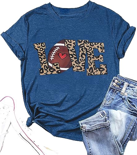 Women Football Shirt Game Day Shirt Love Football Print Tee Football Season T-Shirt Vintage Bleached Short Sleeve Top Bronze