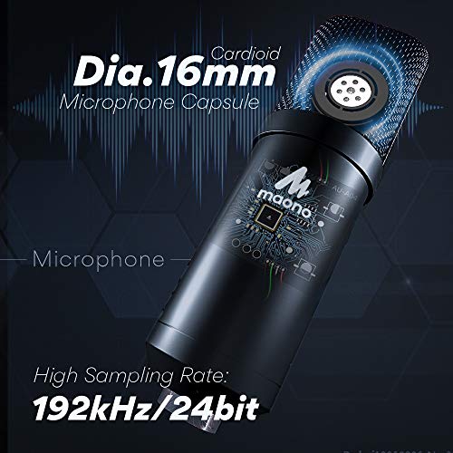 MAONO Microphone with Studio Headphone Set 192kHz/24bit Vocal Condenser Cardioid Podcast Mic Compatible with Mac and Windows, YouTube, Gaming, Live Streaming, Voice-Over (AU-A04H)