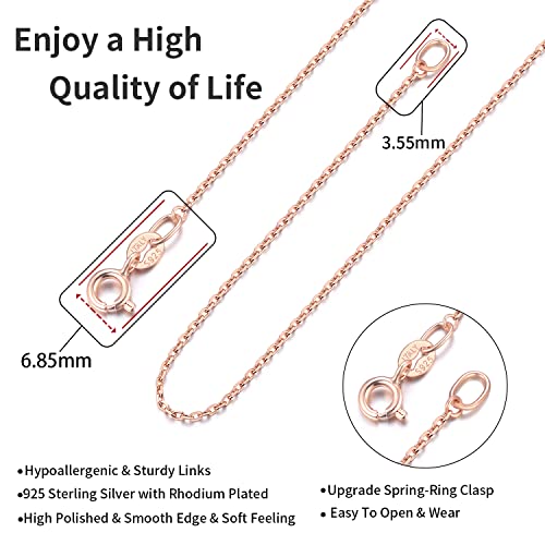 ONLVULF Solid 925 Sterling Silver Necklace for Women, 1.2mm Italian Silver Necklace Chain, Cable Chain Necklace Chains for Women, Thin & Dainty & Sturdy Rose Gold Women's Chain Necklaces, 14 Inch