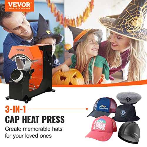 VEVOR Hat Heat Press Machine, 3-in-1 Auto Cap Heat Press with 3pcs Interchangeable Platens (6.6‘’x 3.9, 6.6‘’x 3, and 6.1‘’x 2.75), Automatic Release & Press Knob-Style Digital Control Panel for Caps