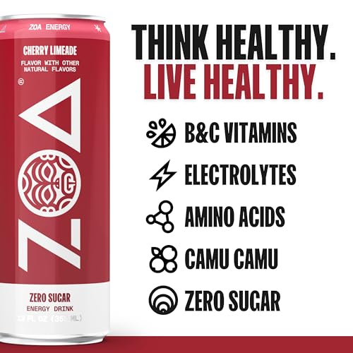 ZOA Zero Sugar Energy Drinks, Wild Orange - Sugar Free with Electrolytes, Healthy Vitamin C, Amino Acids, Essential B-Vitamins, and Caffeine from Green Tea - 12 Fl Oz (12-Pack)
