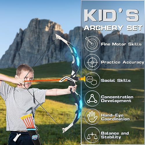 Handwell Archery Toy Set for Kids, Bow and Arrow Set with 10 Suction Cup Arrows, LED Light Up Archery Set with Standing Target & Quiver, Bow and Arrows Set Toy Gift for Boys Girls Children Age 3-12