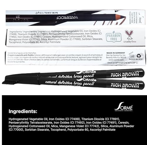 Sorme' Treatment Cosmetics Natural Definitive Waterproof Eyebrow Pencil, Rich Brown, 0.04 Ounce (Pack of 1)