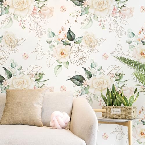 BaoHArtHome Dark Green and Gold Tropical Jungle Wallpaper 17.7in X 6.6ft Peel and Stick Wallpaper Contact Wall Paper Removable Bathroom Self Adhesive Renter Friendly Vinyl Wallpaper