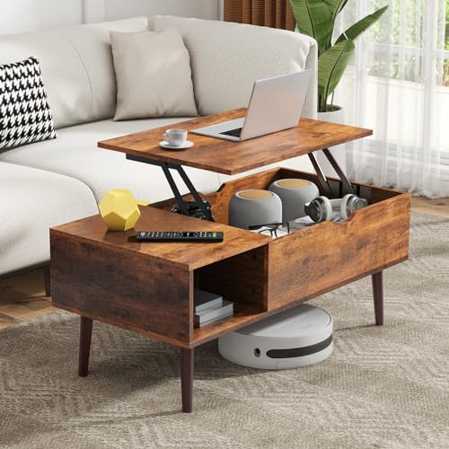 Coffee Table, Lift Top Coffee Tables for Living Room, Small Modern Wooden Center Tables with Storage Shelf and Hidden Compartment