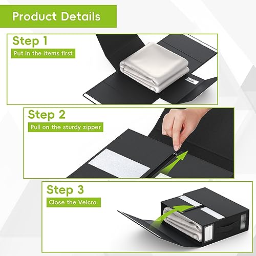 Feverdes SheetCube Bed Sheet Organizers and Storage 2 Pack (Queen or King Size),Foldable Bedding Organizer with Zipper,for Bed Sheets, Duvet Covers, Blankets, Pillowcases (Black)