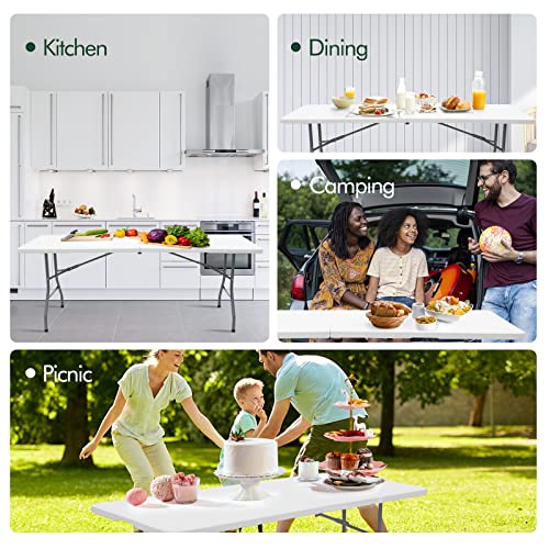 EDEBIBY 4FT 122cz Folding Table Portable Heavy Duty Plastic Fold-in-Half Utility Foldable Table White