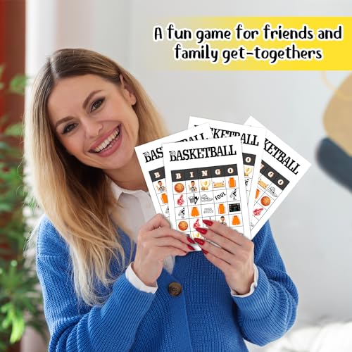 Qssfdgg Basketball Bingo Cards, 24 Player Basketball Party Bingo Game for Family Adult, Sport Party Favor, Large Group Party Celebration Activity -09