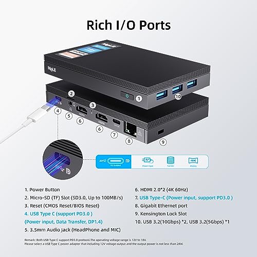 MeLE Quieter3C Fanless Mini PC, Win 11 Pro, Intel Celeron N5105, 8GB RAM, 128GB ROM, Full-Function USB-C, WiFi 5, Triple Display, Slim Desktop PC on Industrial, Home, Office