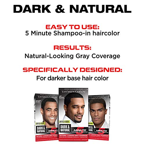 SoftSheen-Carson Dark & Natural Hair Color for Men 5 Minutes, Natural Looking Gray Coverage for Up To 6 Weeks, Shampoo-in Permanent Hair Dye, Jet Black, Ammonia Free, Jet Black