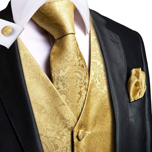 Hi-Tie Silk Paisley Orange Suit Vest and Tie Set for Mens Jacquard Formal Dress Waistcoat for Tuxedo Wedding Party Business