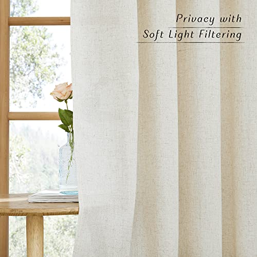 NICETOWN Semi Sheer Linen Curtains 84 inch Length 2 Panels Set, Rod Pocket & Back Tab Privacy Thick Linen Drapes with Light Filtering for Bedroom/Living Room, Off White, W55 x L84, 2 Panels