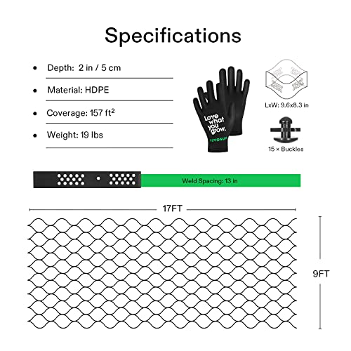 VIVOSUN 2’’ Depth Ground Grid, 9x17 ft, High-Density HDPE Geo Cell, 1885 lbs per sq ft Load, Foldable & Tensile, Easy Installation with Gloves, Perfect for Gardens, Driveways, Pathways, Slopes