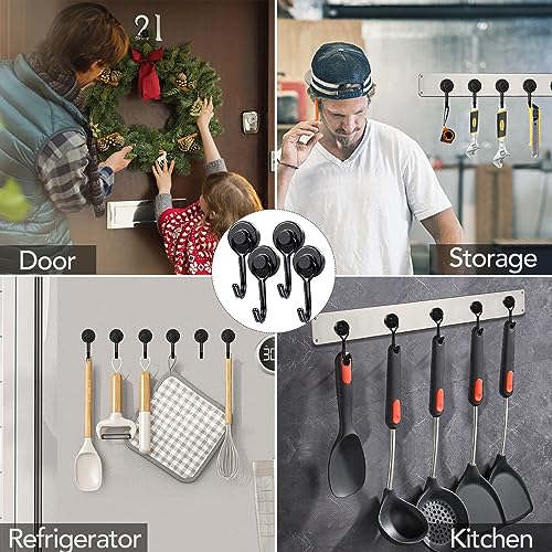 MIKEDE Magnetic Hooks 25LBS, 10 Pack Black Swivel Swing Magnetic Hook Strong Magnet with Hooks for Hanging, Heavy Duty Neodymium Magnet Hooks for Cruise, Kitchen, Camping, Door, Locker
