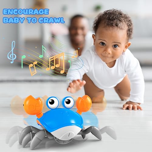 ZHVV Crawling Crab Toy, Infant Tummy Time Baby Toys, Fun Interactive Dancing Walking Moving Toy Babies Sensory Induction Crabs with Music, Baby Toy Boys Girls Toddler Birthday Gifts