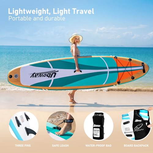 Inflatable Stand Up Paddle Board: Uboway Inflatable Kayak Paddle Board with Premium SUP Accessories, Non-Slip Comfort Deck with Backpack, Bonus Dry Bag & Hand Pump, Sup Board for Yoga Fishing Surf