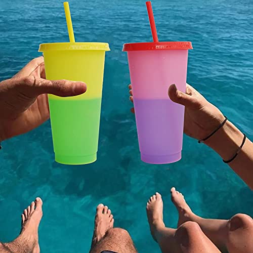 Alohastarttg 16oz Hot Coffee Color Changing Mugs,Color Changing Cups with Lids,BPA Free,Reusable Plastic Cups,Heat Color Changing Tumblers,For Weddings, Water, Juice, Soda, Coffee,Set of 12