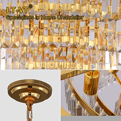 Lt-vt Gold Modern Style Crystal Chandeliers & LightsRound Hanging Classic, Pendant Ceiling Chandelier Lighting Fixture 5-Tier for Dining Room Living Room(Golden Orange,24 inch)