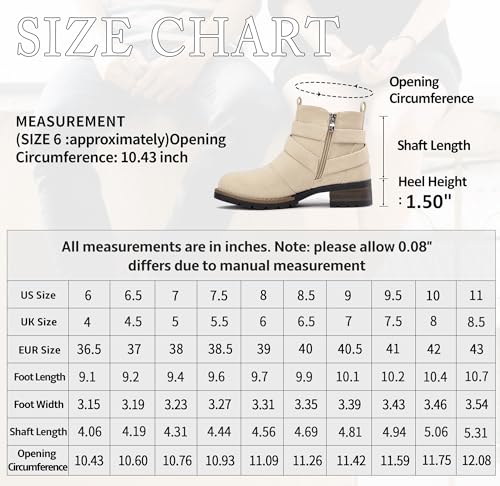 Jeossy Women's 9007A Ankle Casual Chelsea Boots, Fashion Low Heel Booties, Beige, Size 6M US-with Size Zip(DJY9007A Beige 06)