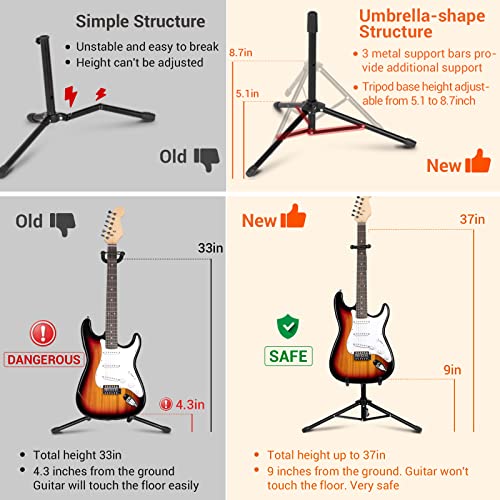 CAHAYA Guitar Stand Floor - Folding Universal Guitar Holder for Acoustic Electric Guitars Bass Guitar (Black)