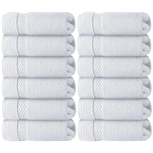 White Classic Luxury Cotton Washcloths - Face Towel Set | 12 Pack | Aqua