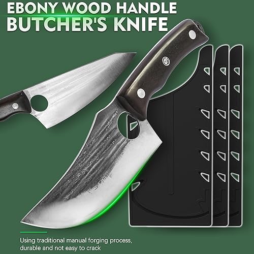 FULLHI 6PCS Butcher Knife Set with Sheath Hand Forged chef knife Boning Knife, High Carbon Steel Meat Cutting Knife for Kitchen Camping BBQ