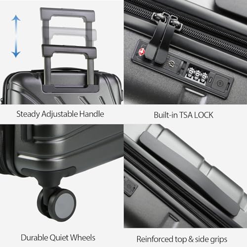 VANKEAN Carry On Luggage with Spinner Wheels & TSA Lock, Expandable Fashionable Hard Shell Suitcase airline approved，20 Inch Carry-On，Black