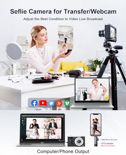 5K Digital Camera with 64GB Card, Touch Screen & 10X Optical Zoom, 56MP Front and Rear Camera with Autofocus 6-axis Anti-Shake, Selfie Vlogging Camera for Photography and Video, Ultra Bright Flash