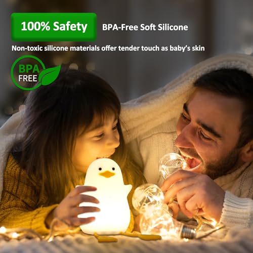 Duck Night Light, Duck Gifts for Girl, Kids Night Light Lamp Gifts Bedside Lamp for Nursery, ABS+SIL, Touch Control, Portable and Rechargeable Dimmable, Birthday Gifts for Boys Girls ( Duck with Hat)