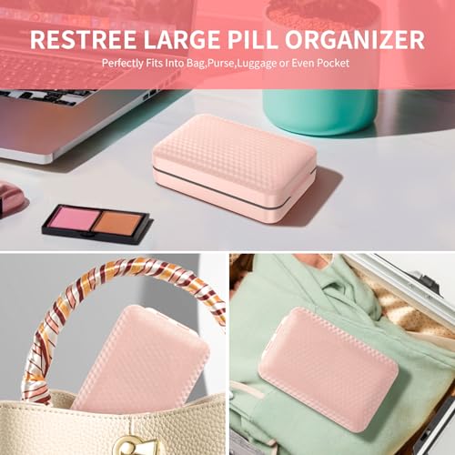 Restree Daily Pill Organizer, 8 compartments Portable Pill Dispenser, Moisture-Proof Travel Pill Case, Large Pill Box for Vitamin, Medicine, Fish Oil/Supplements (Black)