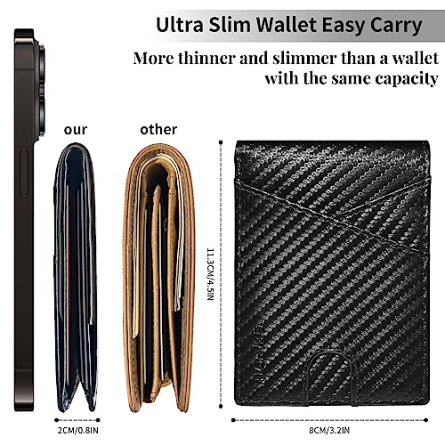 Mens Wallet Slim, Slim Wallet for Men, RFID Blocking Genuine Leather Wallets for Men with ID Window|Bills Slot|9 Card Slots, Easy Access Mens Slim Wallet with 2 Outer Pocket, Best Gifts for Men